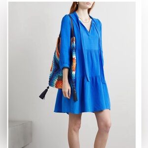 Honorine - Giselle Tiered Cotton-seersucker Mini Dress - Blue